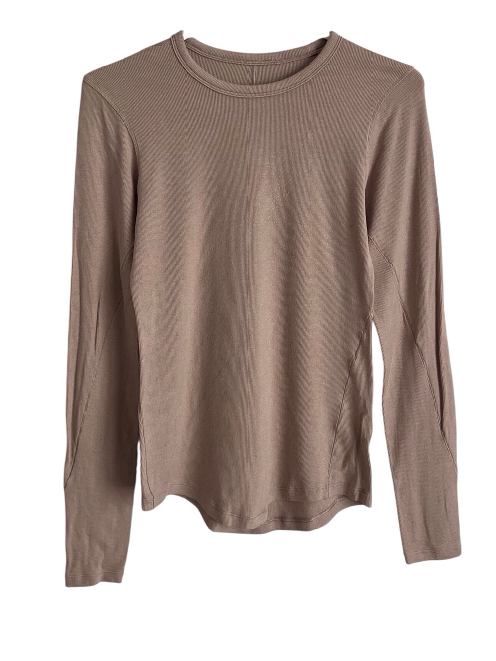 Lululemon Tan Hold Tight Long Sleeve Shirt Ribbed Crew Neck USED Size 4 ?
